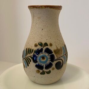 Vintage Tonala Folk Art Hand Painted Pottery Bud Vase Signed Mexico RS
